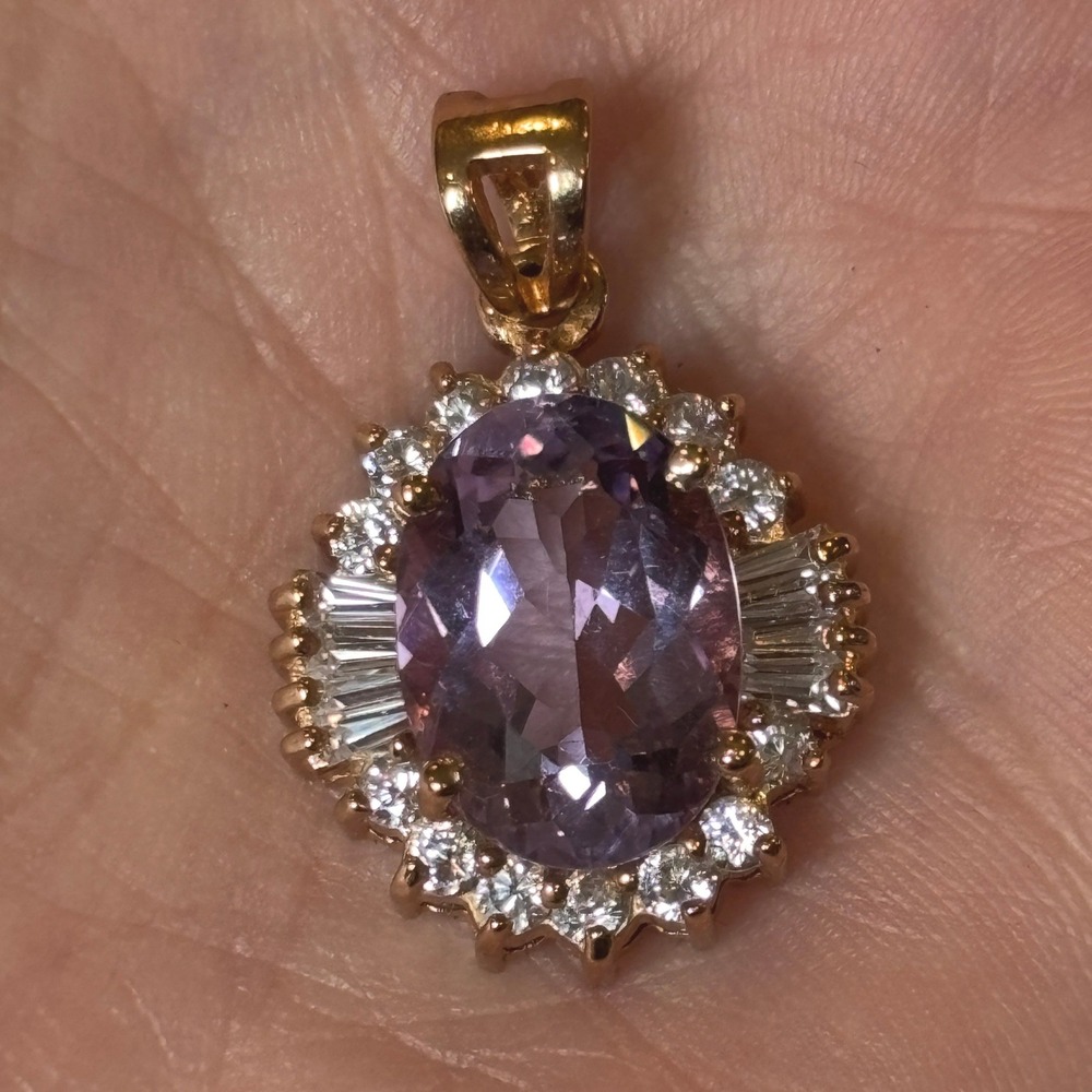 Handmade Amethyst Rose Gold Sterling Silver 925 Sunburst Halo Pendant - Picture 8 of 8